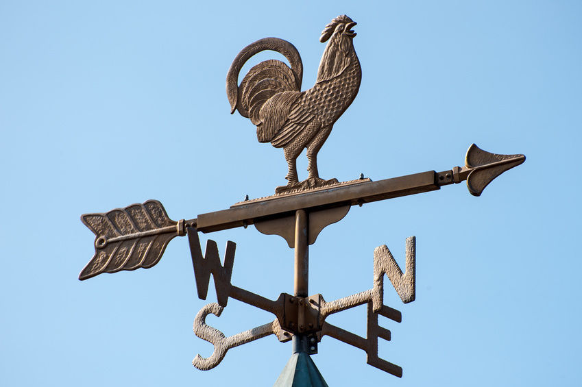 Wind direction is measured by a wind vane or wind sock. 